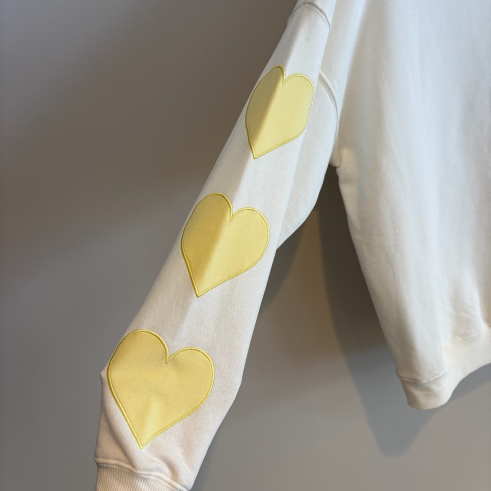 Goodie Two Sleeves Yellow Heart Sleeves Cream Women's Sweatshirt